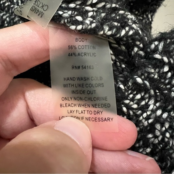 Calvin Klein Large Black White Gray Heathered Long Sleeve Raw Hem Sweater O - Picture 4 of 4